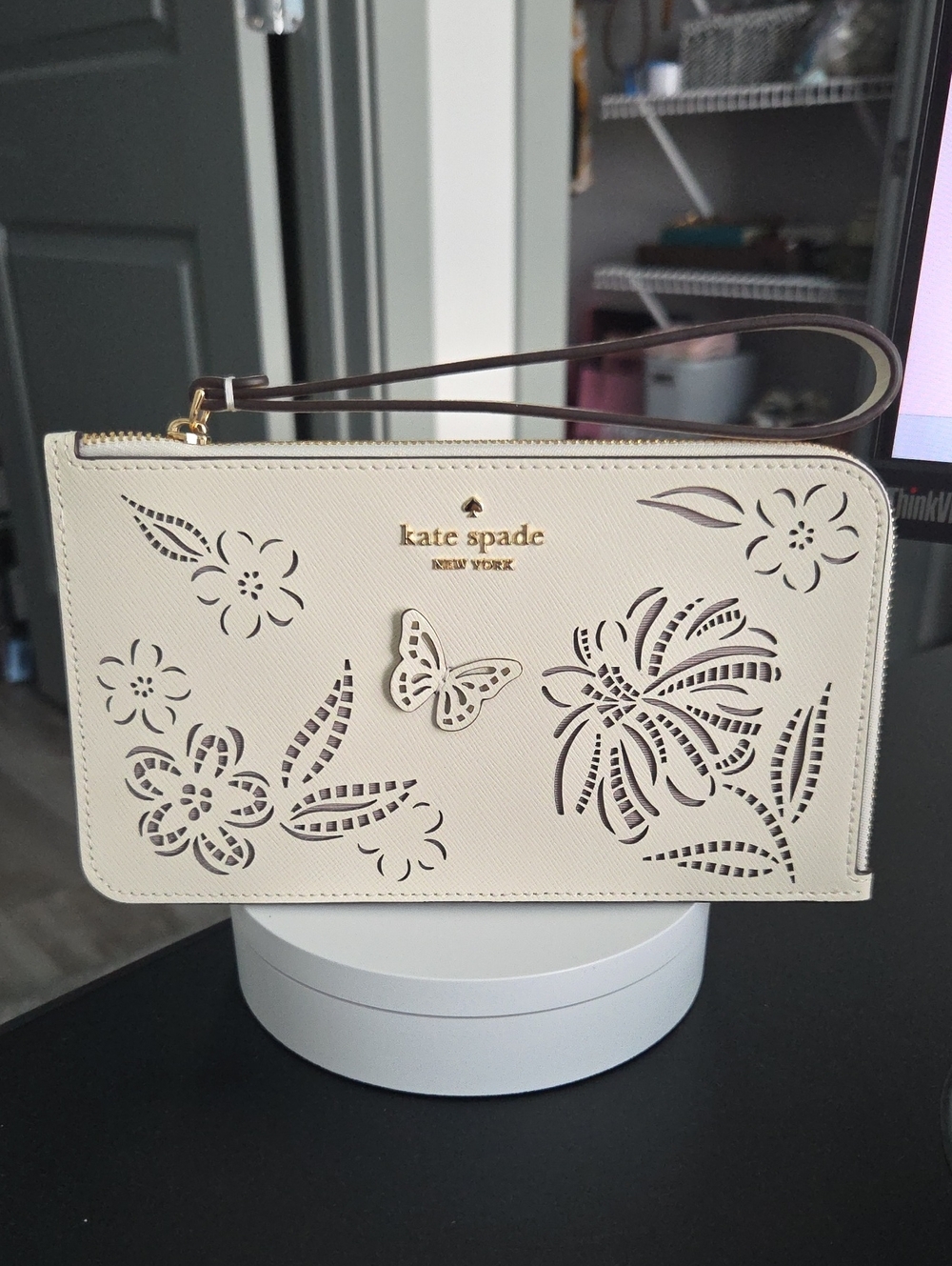 kate spade Cream Floral & Butterfly Cutout Wristlet